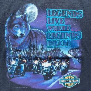 Vintage Harley Davidson Legends Live Where Legends Roam Wolf Biker T-shirt